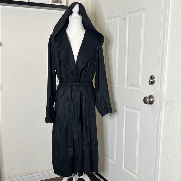 Eileen Fisher Jackets & Blazers - Eileen Fisher Women's Organic Linen Trench Coat Black  L Lagenlook Quiet Luxury